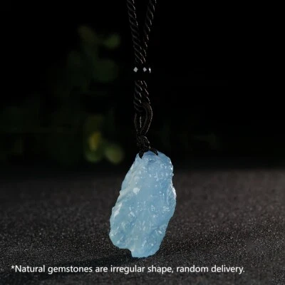 天然原始海蓝宝石吊坠浅蓝色宝石项链护身符手工制作 — 第 1/4 张图片