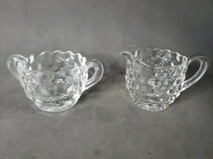 Fostoria American Cream and Sugar Set Clear Glass Cube Diamond - Picture 1 of 6