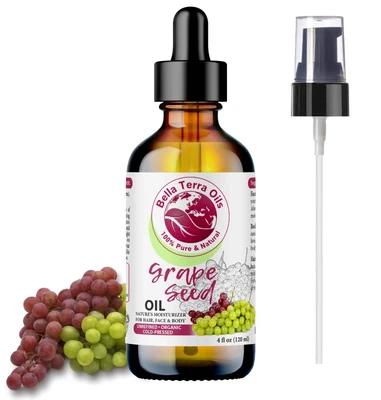 BELLA TERRA OILS Cold-Pressed Grape Seed Oil 100% Pure Skin Hair Massage Moisturizer Carrier