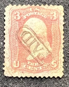 U.S. Used Hinged Stamp Scott # 65 3c Washington. Paid Cancel - Picture 1 of 2