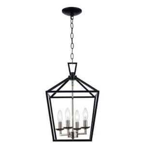 Bel Air Lighting Lacey 4-Light Black and Chrome Pendant Light Fixture - Picture 1 of 9
