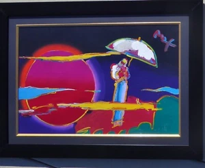 PETER MAX NEW MOON Unique Original Painting Hand signed framed 33" x 45" - Picture 1 of 6