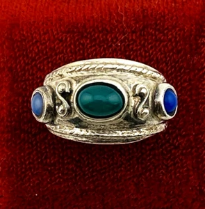 Blauer und grüner Onyx Sterlingsilber Bandring Größe 7,5 hergestellt in Mexiko schwer 14 gr - Bild 1 von 8