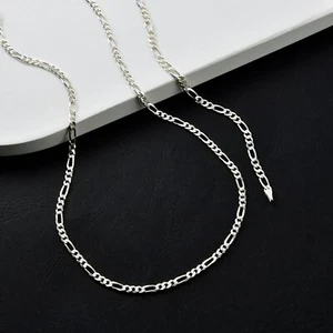 Solid Silver 925 Sterling 17'-23' inc/ 4.2 mm Chain Figaro Necklace - Picture 1 of 5