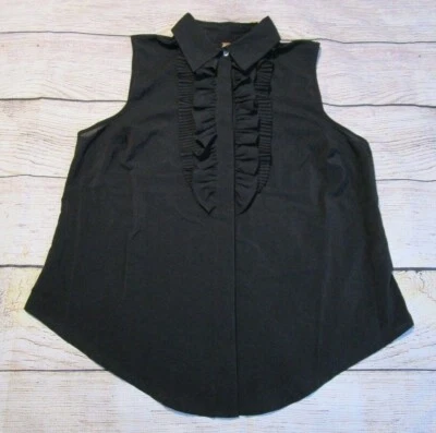 Avenue Premier Collection Collard Black Tux Ruffled Womens Tank Top Button 14/16 - Image 1 of 4