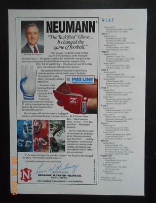 1992 Lawrence Taylor Jerry Rice Al Toon luva de futebol americano NFL calendário AD WLAF - Imagem 1 de 2