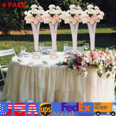 4 PACK 21" Gold Flower Vase Crystals Trumpet Vase Wedding Centerpieces Decor - Image 1 of 4