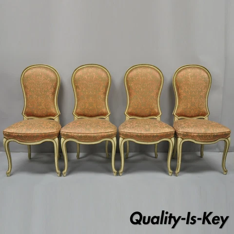 4 Italian Provincial French Hollywood Regency Upholstered Dining Side Chairs Cover