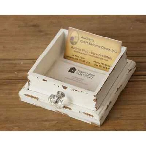 NEW Aged White BUSINESS CARD HOLDER Drawer Farmhouse Chic Cottage Chippy - Picture 1 of 1