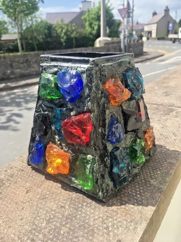 ORIGINAL PETER MARSH HANGING IRON LANTERN HARLEQUIN SLAG GLASS LAMPSHADE LIGHT Cover