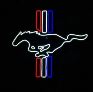 Mustang Neon Sign 19x15 Bar Pub Garage Wall Window Real Glass Decor Gift Hanging - Picture 1 of 7