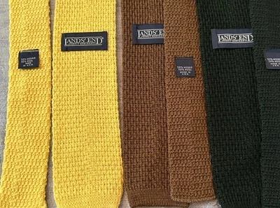 3 VTG Lands’ End Mohair Wool Knit Tie Lot USA Made Yellow Brown Green - Image 1 of 4