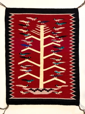 EXCEPCIONAL ALFOMBRA PICTÓRICA NAVAJO ÁRBOL DE LA VIDA, 29 PÁJAROS ESPIRITUALES, COMO NUEVA, ¡SIN PRECIO DE RESERVA! Foto 1 de 4