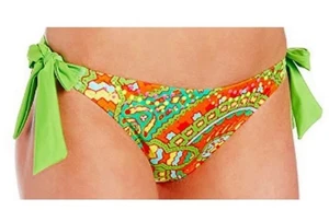 $68 Nanette Lepore Bikini Bottoms Medium Lime Beaded Contrast Tie Sides Colorful - Picture 1 of 16