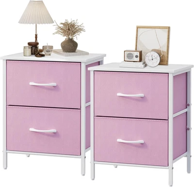 Juego de 2 Mesitas de Noche, Cómoda Infantil con 2 Cajones, Mueble de Mesita de Noche con Marco de Acero, Foto 1 de 4