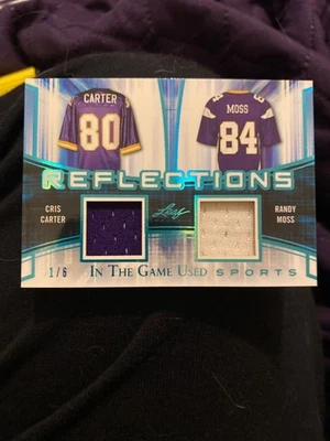 2018 Leaf Reflections Game Used Patches Cris Carter, Randy Moss /6 #R-18 - Image 1 of 2