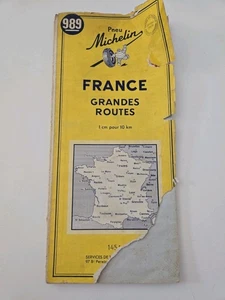 Vintage 1954 Michelin Map France Grandes Routes Fold-Out Road Map Well Worn - Picture 1 of 4