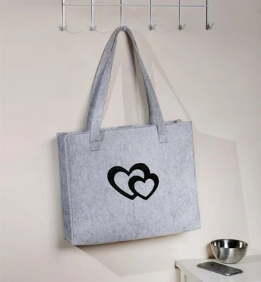 DEKOLEIDENSCHAFT Filz Tasche Einkaufstasche Herzen Damentasche grau Reißverschluss, Shopper