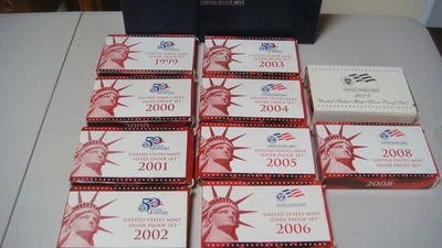 Juego completo de prueba de plata de la Casa de la Moneda de los Estados Unidos 1999-2008 50 estados con caja Foto 1 de 4