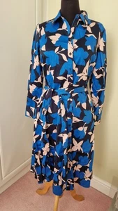 Boden Isodora Cotton Floral Print Shirt Dress, Bold Blue/Clematis Size UK 12P - Picture 1 of 7