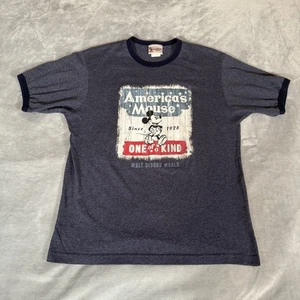Vintage Disney Mickey Mouse Ringer T Shirt Mens Small America Blue Y2K - Picture 1 of 6