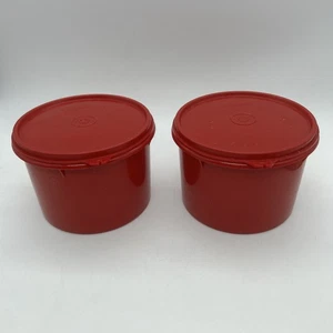 Vintage Tupperware Red Cannister Pair Store All Snap Seal Lids - Picture 1 of 18