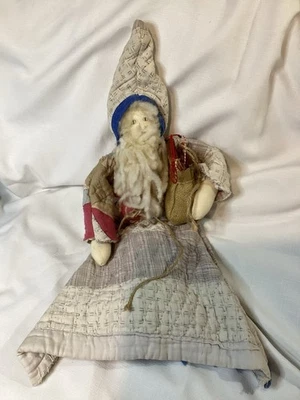 Vintage Folk Art Primitive Santa Claus Hand Made From A Quilt Patchwork Signed - Image 1 of 4