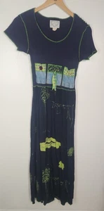 Vintage Liebesbriefe Liebesnotizen Damen Gr. Maxikleid M Kurzarm Blau - Bild 1 von 6