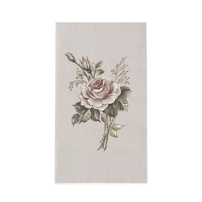 20 Pink and Ivory Paper Disposable Dinner Napkins with Rose Print Party - Image 1 of 4