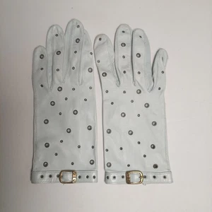 Vintage Giorgio Sermoneta Kid Leather Gloves Size 7 Pale Blue W Metal Grommets - Picture 1 of 7