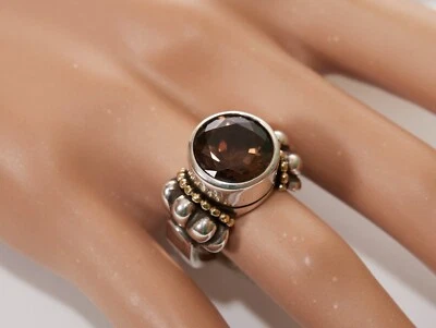 Кольцо с дымчатым топазом из чистого серебра и желтого золота 18 карат с лагосской икрой! Размер 7 - Изображение 1 из 4