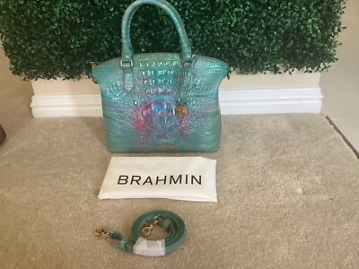 NUEVO CON ETIQUETAS Cartera Brahmin Duxbury ALETA AZUL Melbourne Cuero Genuino Monedero! Foto 1 de 4