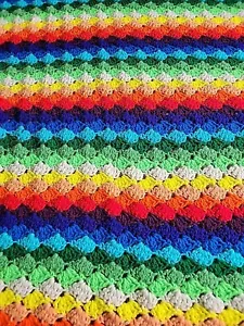 Vintage Handmade Afghan Blanket Granny Square Crochet Knit Rainbow 57x72 - Picture 1 of 5