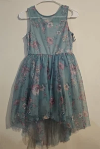 Zenzi Girls Floral Print Special Occasion Dress in Aqua Green Size 10/12 - Picture 1 of 6