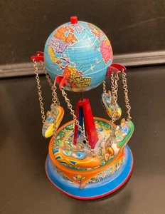 Vtg Globe Carousel Tin Toy Rocket Ride Germany/Josef Wagner—Works! *See Video!* - Picture 1 of 5