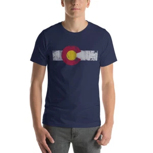 T-shirt unisex colorata bandiera del Colorado vintage sbiadita manica corta - Foto 1 di 4