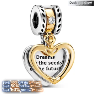 Silver Gold Love Heart Charm Bead for Bracelet Women Girls Jewellery Gift UK NEW - Picture 1 of 3