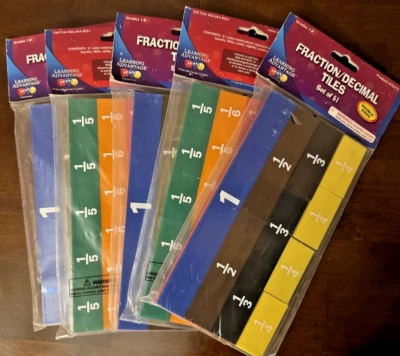 Set of 5 - Learning Advantage Fraction & Decimal Tiles Color Coded Grades 2+ New - Image 1 of 4