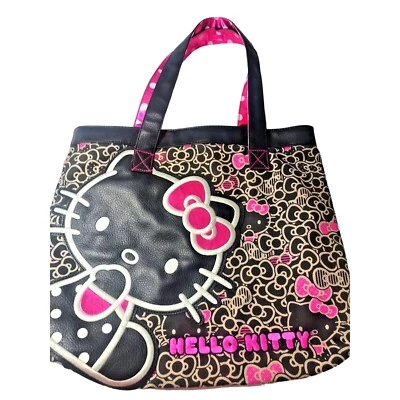 HTF Hello Kitty LoungeFly Black & Pink Tote Bag Leather Accent - Image 1 of 4