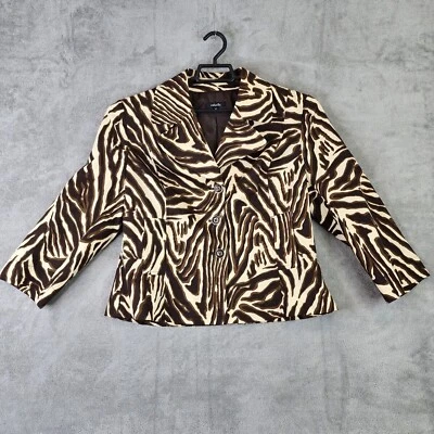 Chaqueta Blazer Mujer Rafaella Marrón y Crema Estampado Cebra Forrada Elástica Talla XL Foto 1 de 4