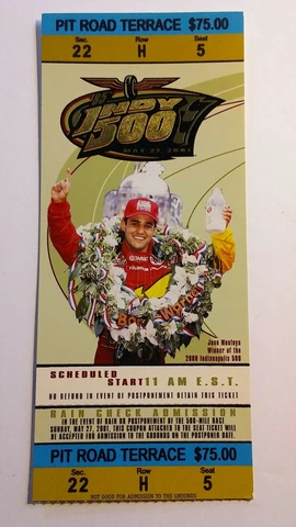 2001 Indianapolis Indy 500 Ticket Stub Helio Castroneves Juan Pablo Montoya Cover