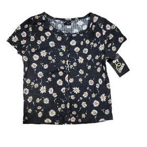 Art Class Girls Short Sleeve Floral Top Button Front Shirt Black Medium 7/8 - Picture 1 of 4