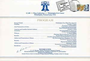Signed FDC Ceremony Program #1690 C1 Benjamin Franklin Map INTERPHIL Cancel - Picture 1 of 4