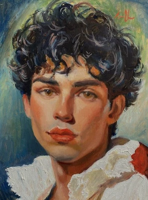 Original oil painting Male portrait Young Dark Haired Man,  J Smith. Framed. - image 1 of 4