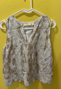 Moulinette Soeurs Anthropologie Size 8 Top Metallic Gold Ivory Lace Tank Blouse - Picture 1 of 3