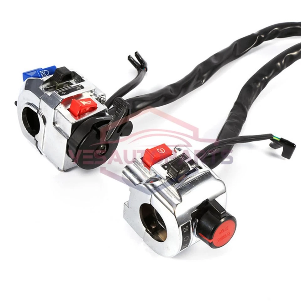 Interruptor de control de manillar de motocicleta de 7/8" carcasa cromada interruptor de arranque de señal de giro Foto 1 de 4