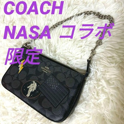 Coach x NASA Collab F29403 catena mini borsa a tracolla firma pelle nera