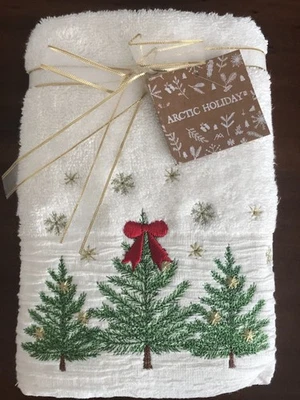 NEW ARCTIC EMBROIDERED CHRISTMAS TREES HAND TOWELS 2 PACK ~ Cotton HOLIDAY GIFT - Image 1 of 3
