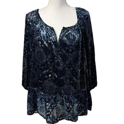 Faded Glory Womens Velvet Burnout Top Size XL Ruffle Whimsigoth Fairy Gothic - Image 1 of 4