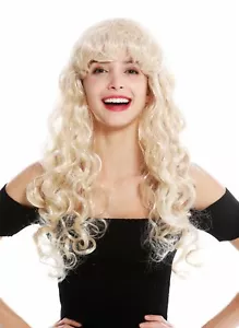 Perücke Damen Karneval lang Locken lockig voluminös Pony Hellblond Blond 0082 - Bild 1 von 4